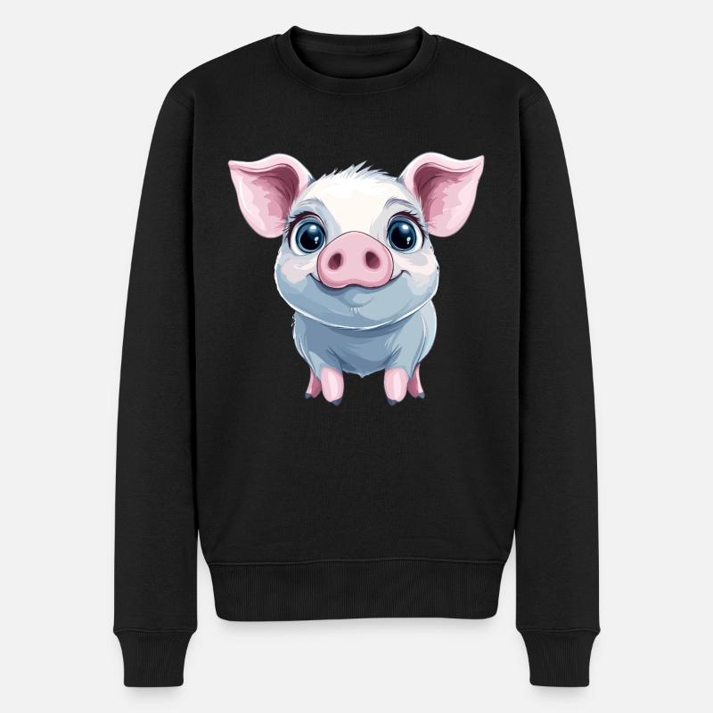 Glückliches rosa Schweinchen - Männer Premium Bio Pullover - Schwarz
