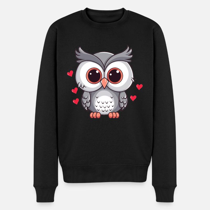 Verliebte Eule mit Herzchen - Männer Premium Bio Pullover - Schwarz