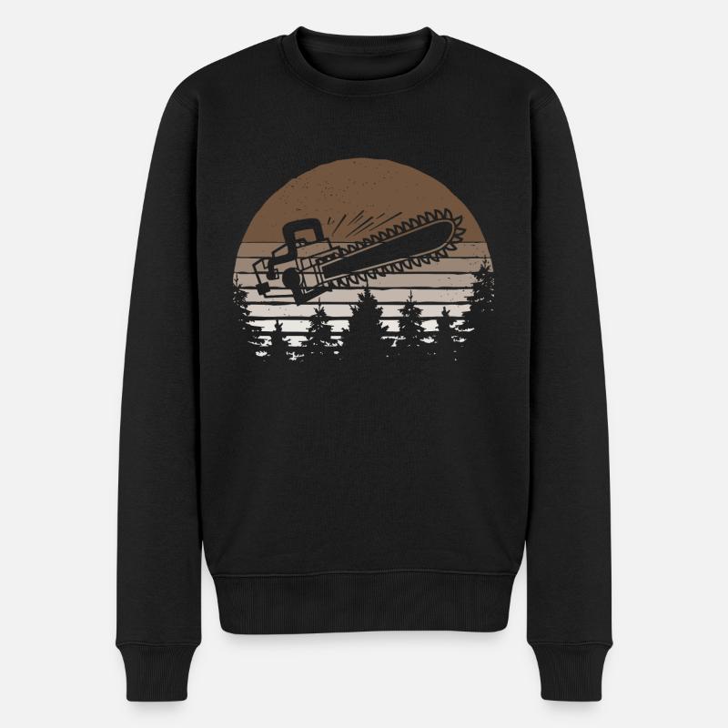 Retro Holz Kettensäge Wald Motorsäge Holzfäller - Männer Premium Bio Pullover - Schwarz