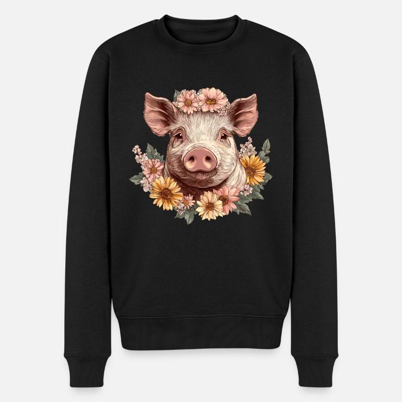 Blumenschwein mit Krone - Männer Premium Bio Pullover - Schwarz