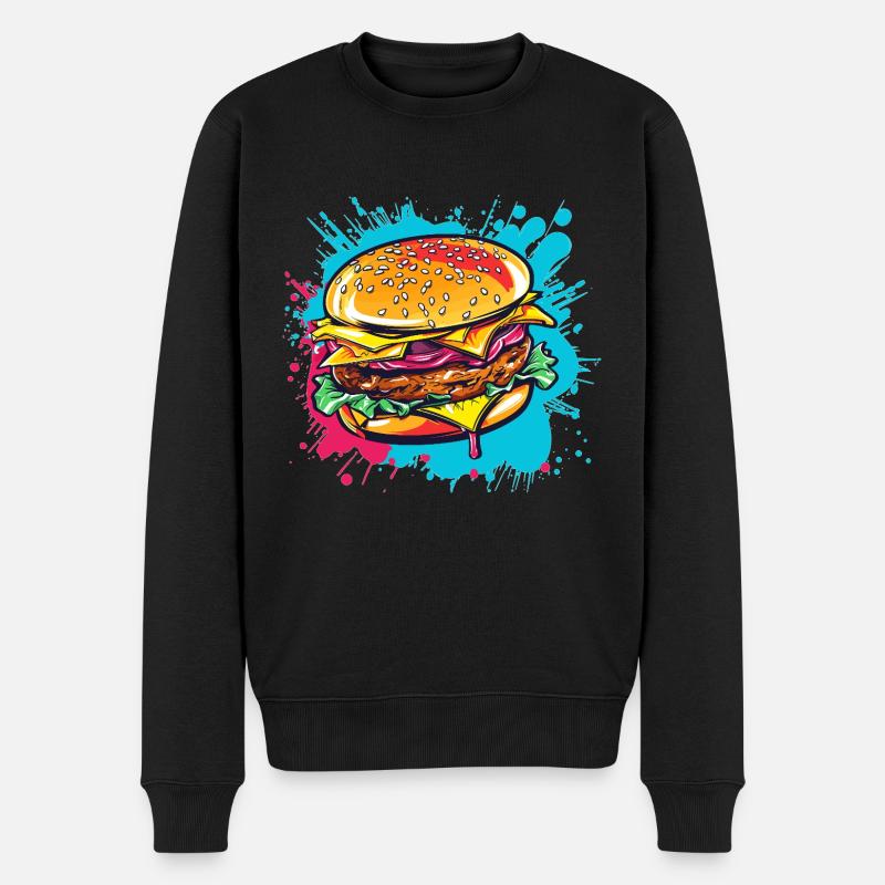Bunter Cheeseburger Popart - Männer Premium Bio Pullover - Schwarz