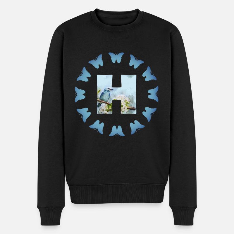 fleurs oiseaux bleus h - Pull Premium bio Homme - noir