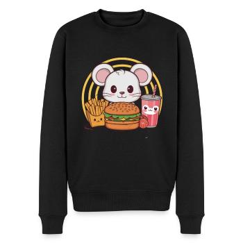 Souris Kawaii avec Burger de Restauration Rapide, Frites - Pull Premium bio Homme - noir - Devant - Nico (187cm)