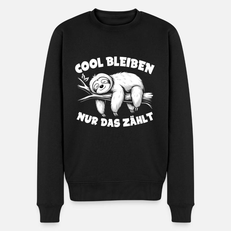 Süßes schläfriges Faultier - cool bleiben - Männer Premium Bio Pullover - Schwarz