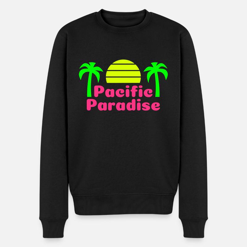 Pacific paradise (Halbsonne, Palmen) - Männer Premium Bio Pullover - Schwarz