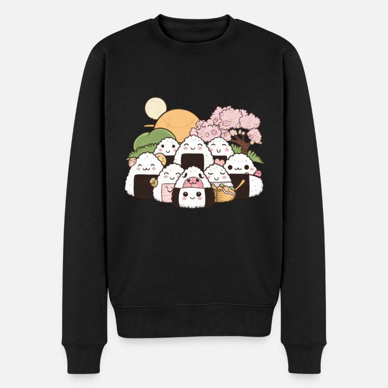 Niedliche Kawaii Onigiri Reisbällchen - Männer Premium Bio Pullover - Schwarz