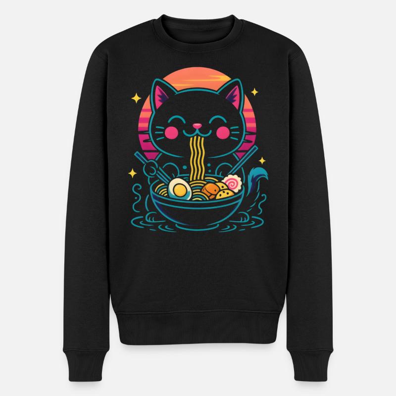 Kawaii Ramen Katze - Männer Premium Bio Pullover - Schwarz