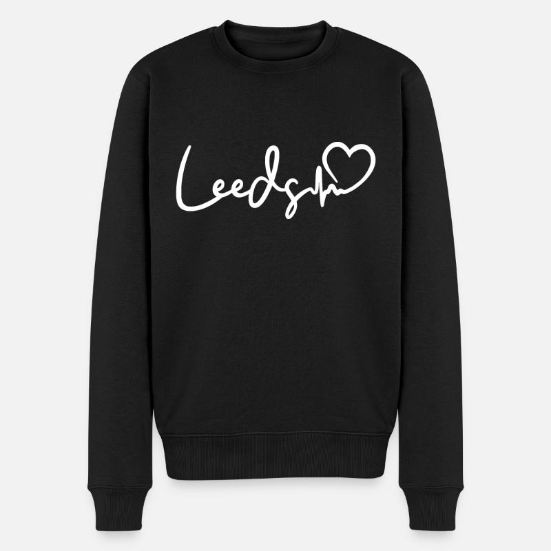 Leeds Herzschlag - Männer Premium Bio Pullover - Schwarz