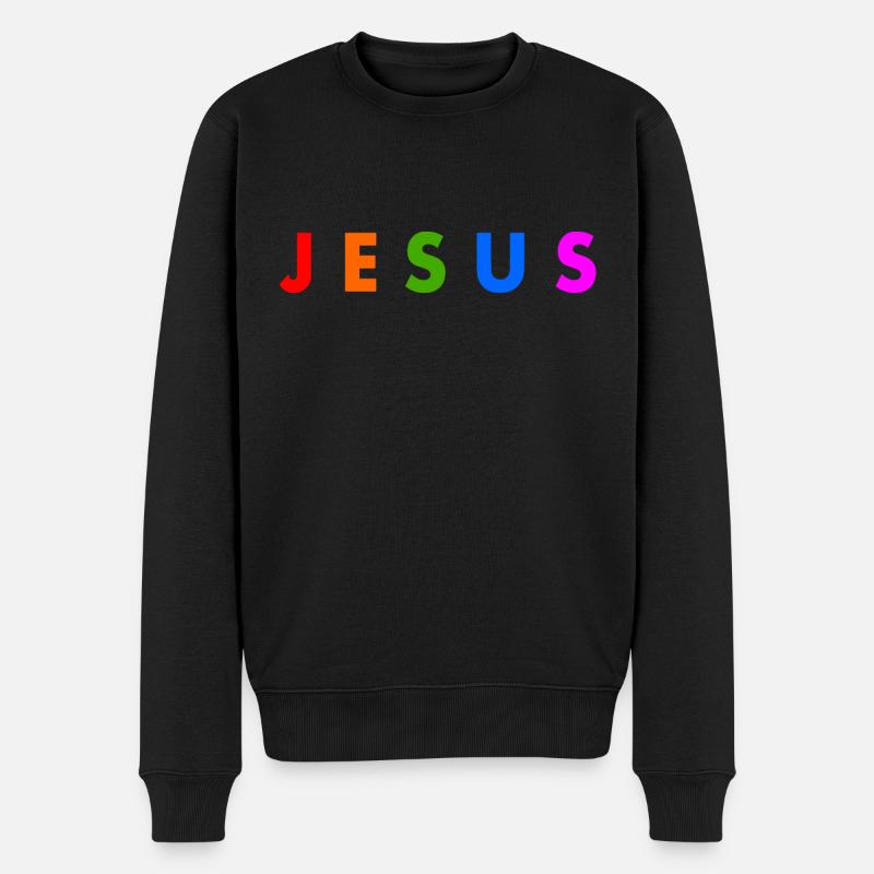 Jesus - Männer Premium Bio Pullover - Schwarz
