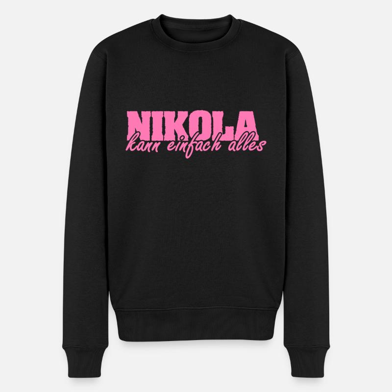 Frau Nikola - Männer Premium Bio Pullover - Schwarz