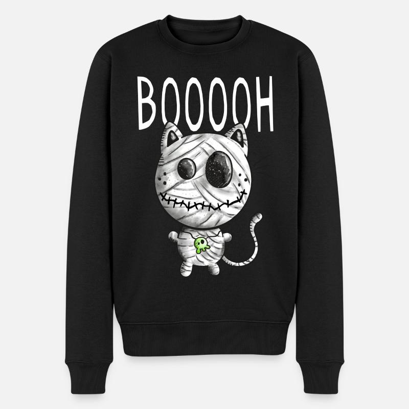 Booh Katzen Mumie - Halloween - Comic - Fun - Männer Premium Bio Pullover - Schwarz