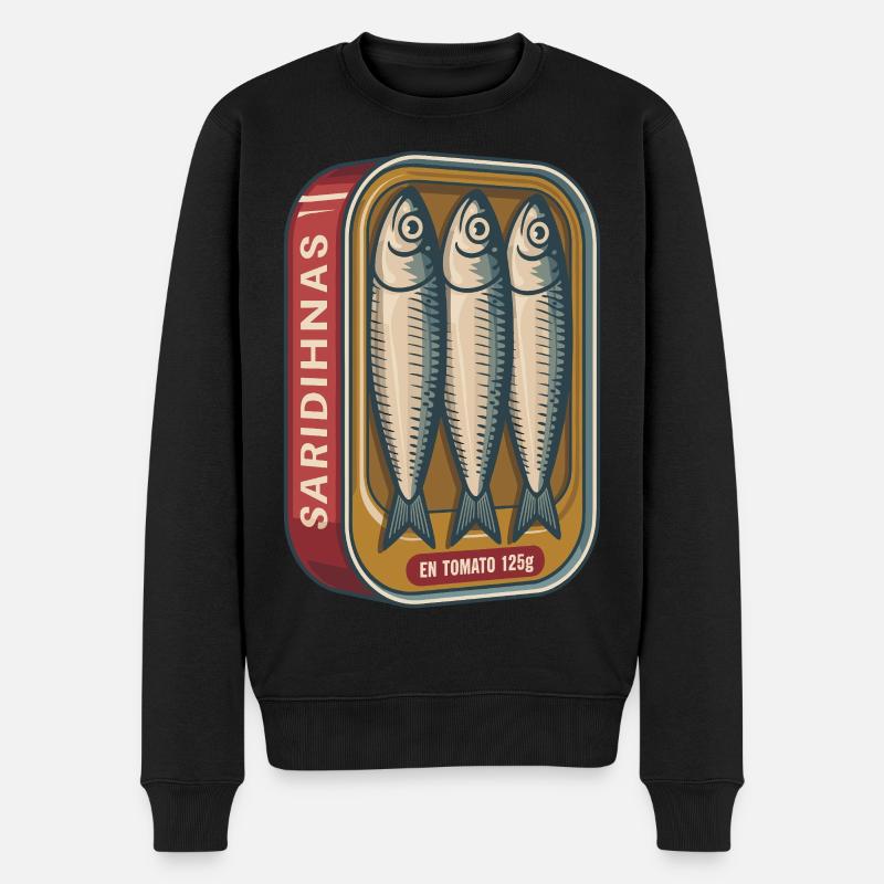 Retro Sardinen Dose mit Tomaten - Männer Premium Bio Pullover - Schwarz