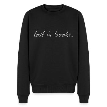 lost in books. in Büchern verloren sein, versinken - Männer Premium Bio Pullover - Schwarz - Vorne - Nico (187cm)