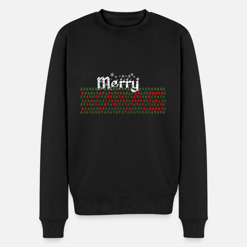 Frohe Weihnachten Tannenbäume - Männer Premium Bio Pullover - Schwarz