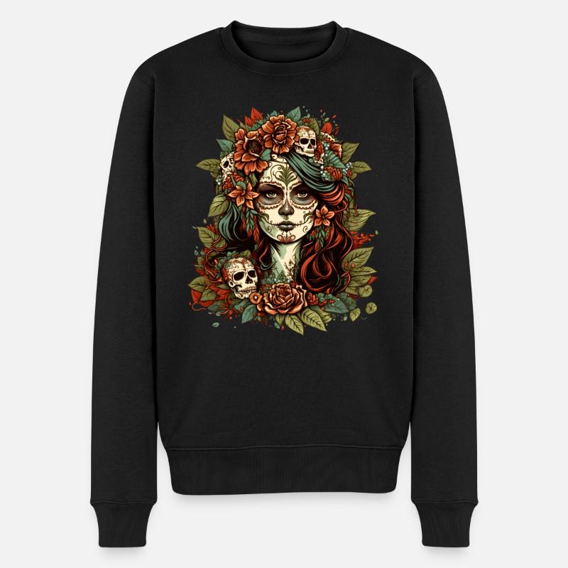 Tag der Toten Sugar Skull Totenschädel Catrina - Männer Premium Bio Pullover - Schwarz