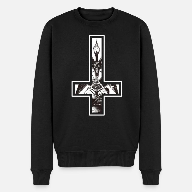 Diable Satan Baphomet Antichrist dans la croix - Pull Premium bio Homme - noir