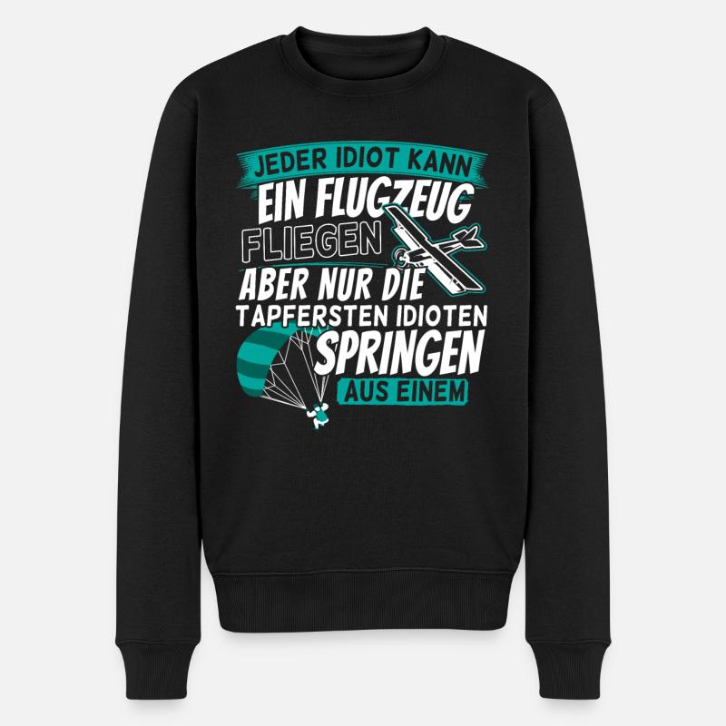 Lustiger Spruch Fallschirmspringer mit Flugzeug - Männer Premium Bio Pullover - Schwarz
