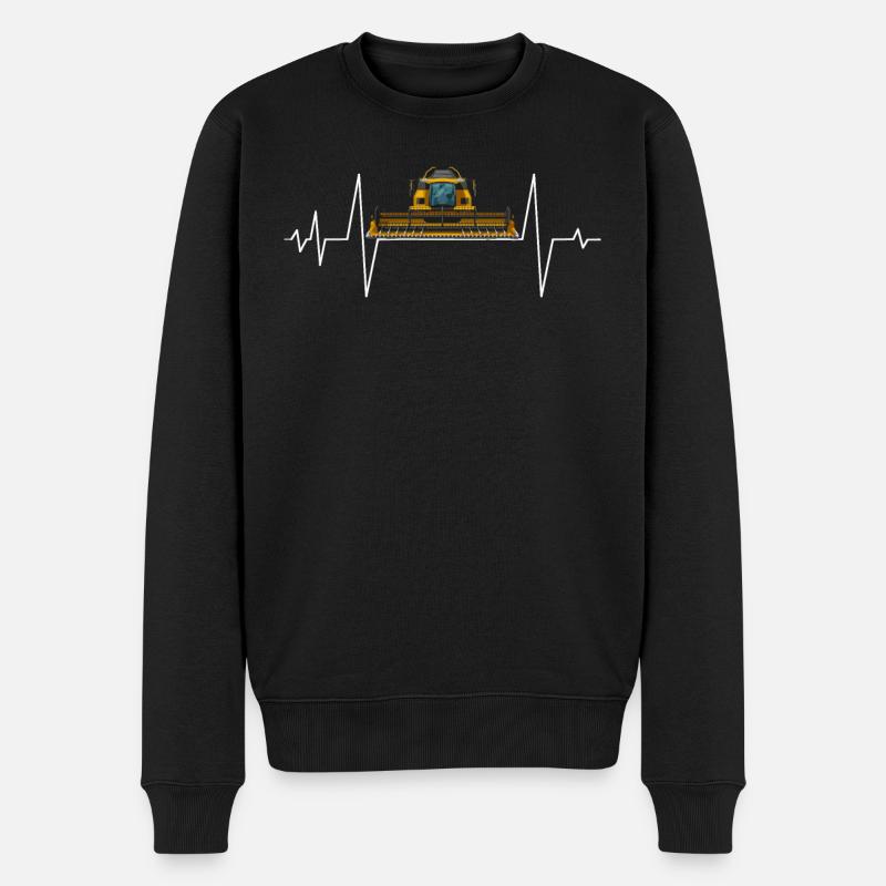 Mähdrescher Landwirt Herzschlag EKG - Männer Premium Bio Pullover - Schwarz