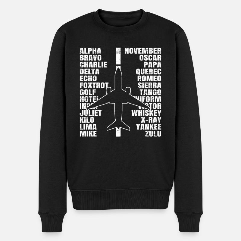 Phonetisches Alphabet Flugzeug Pilot - Männer Premium Bio Pullover - Schwarz