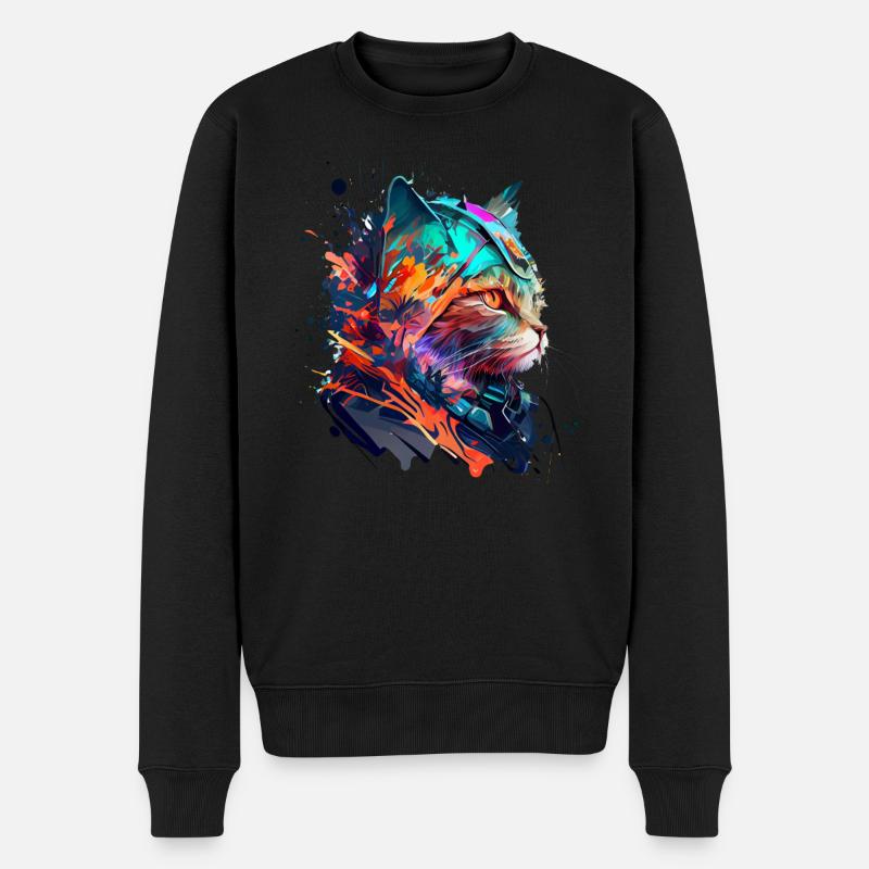 Katzengesicht bunt Astronaut - Männer Premium Bio Pullover - Schwarz