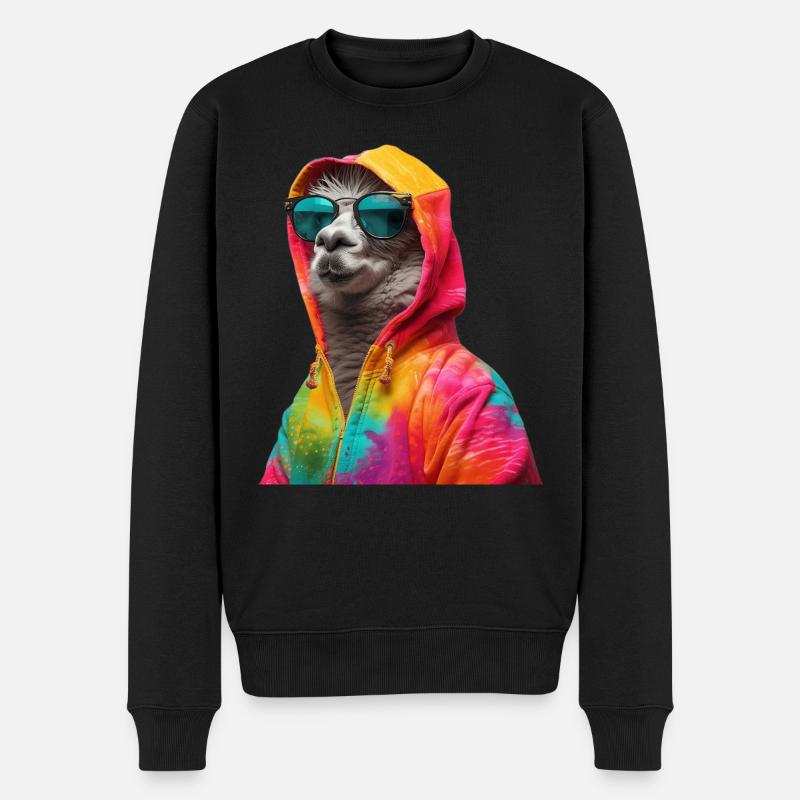 Lama mit Sonnenbrille Bunt Coole Alpaka Llama - Männer Premium Bio Pullover - Schwarz