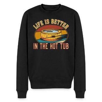 Retro Vintage Life is better in the hot tub - Männer Premium Bio Pullover - Schwarz - Vorne - Nico (187cm)