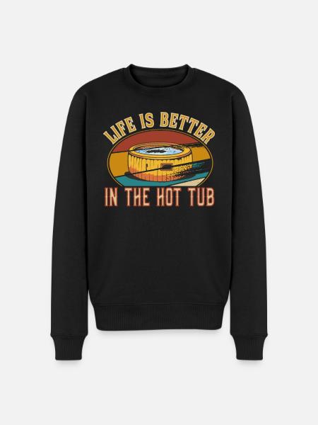 Retro Vintage Life is better in the hot tub - Männer Premium Bio Pullover - Schwarz