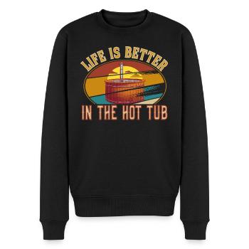 Vintage Retro Life is better in the hot tub - Männer Premium Bio Pullover - Schwarz - Vorne - Nico (187cm)