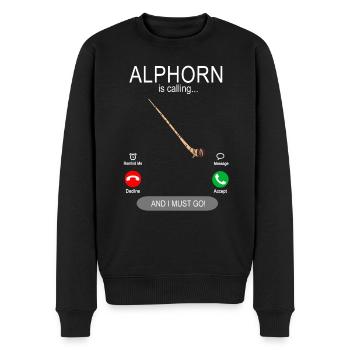 Alphorn is calling - Alpenmusik Alphornbläser - Männer Premium Bio Pullover - Schwarz - Vorne - Nico (187cm)
