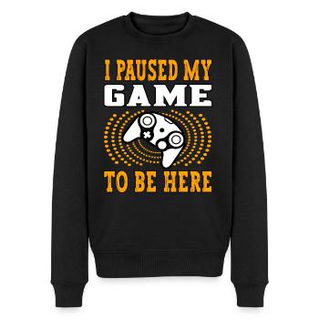 I paused my game to be here - Spieler Gamer Zocker - Männer Premium Bio Pullover - Schwarz - Vorne - Nico (187cm)