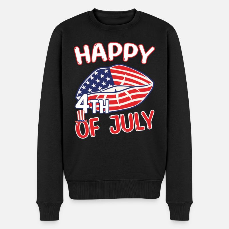 Happy 4th of July Lips - USA Nationalfeiertag - Männer Premium Bio Pullover - Schwarz
