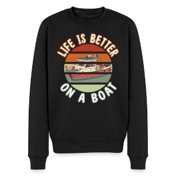 Old Retro Life is better on a boat - Boot Kapitän - Männer Premium Bio Pullover - Schwarz - Vorne - Nico (187cm)