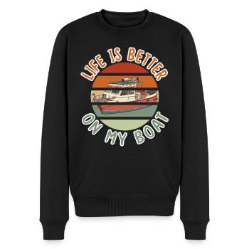 Old Retro Life is better on my boat Boots Kapitän - Männer Premium Bio Pullover - Schwarz - Vorne - Nico (187cm)