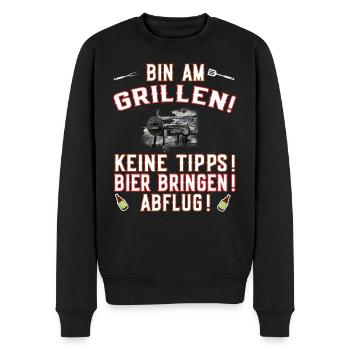 Bin am Grillen - Bier bringen - Smoker und Grill. - Männer Premium Bio Pullover - Schwarz - Vorne - Nico (187cm)