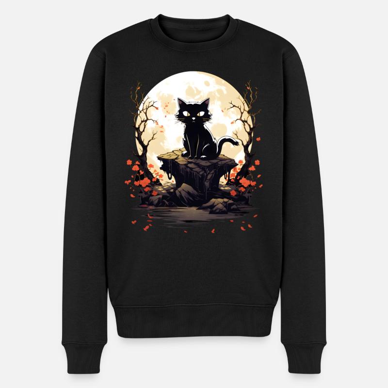 Gruselige schwarze Katze Halloween lustiges Kostüm - Männer Premium Bio Pullover - Schwarz