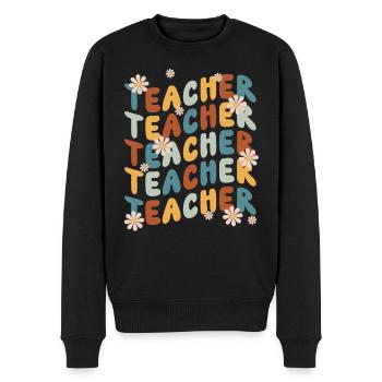 Teacher Grundschule Lehrer Schule 70s Retro Hippie - Männer Premium Bio Pullover - Schwarz - Vorne - Nico (187cm)