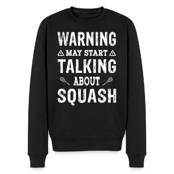 Warning may start talking about Squash Spieler - Männer Premium Bio Pullover - Schwarz - Vorne - Nico (187cm)