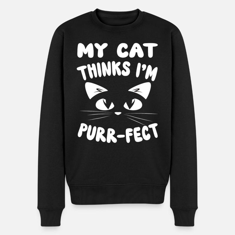 My Cat thinks Im purrfect - Katze Katzen - Männer Premium Bio Pullover - Schwarz
