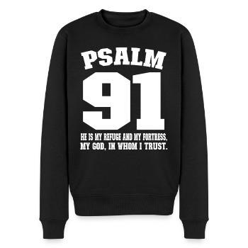 Psaume 91 - En Dieu nous avons confiance - Pull Premium bio Homme - noir - Devant - Nico (187cm)