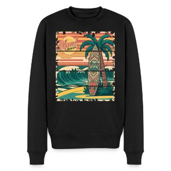 Retro 70s 80s Maui Vintage Hawaii Tropical - Männer Premium Bio Pullover - Schwarz - Vorne - Nico (187cm)