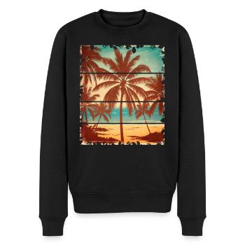 Plage de palmiers rétro tropicales vintage - Pull Premium bio Homme - noir - Devant - Nico (187cm)