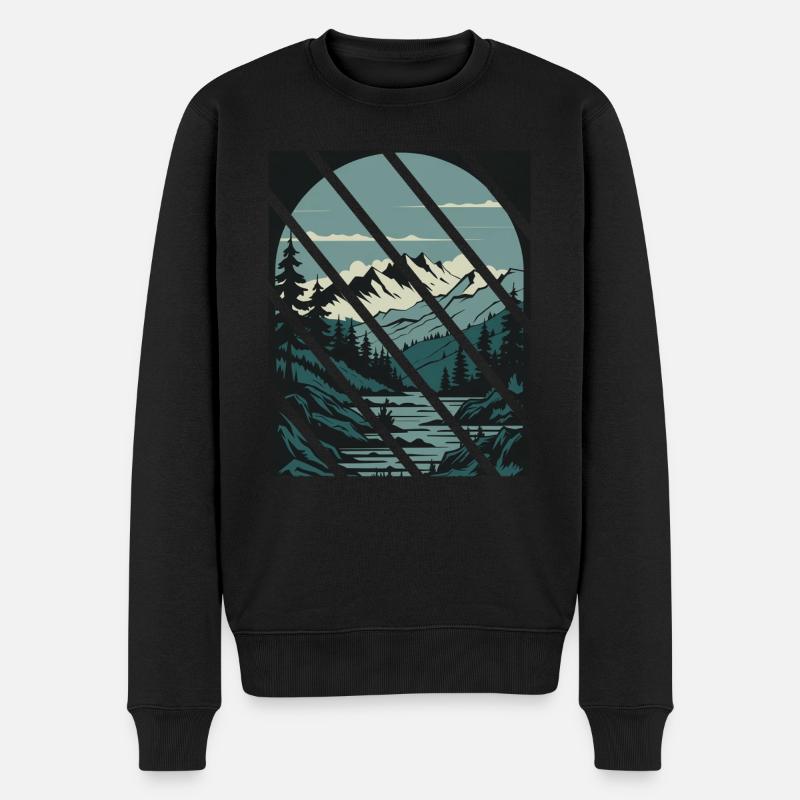 Retro Mountains - Berge Wandern Bike Trekking - Männer Premium Bio Pullover - Schwarz