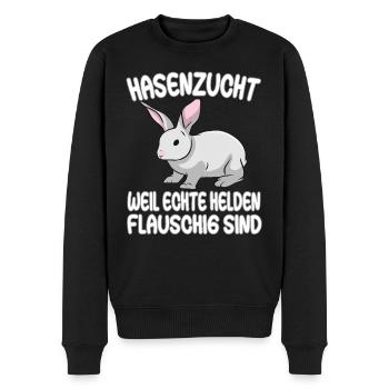 Hasenzucht - weil echte Helden flauschig sind - Männer Premium Bio Pullover - Schwarz - Vorne - Nico (187cm)