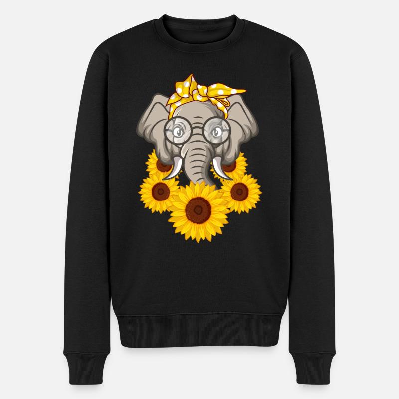 Elefant mit Sonnenblumen Geschenk - Männer Premium Bio Pullover - Schwarz