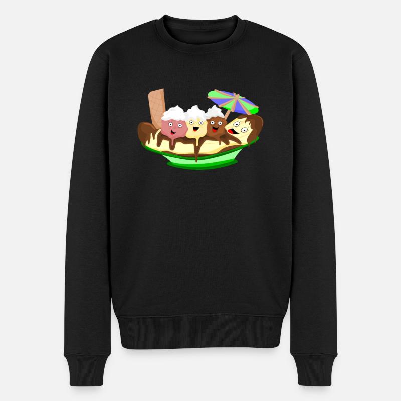 Eis Eiscreme Banana Split Bananen Kawaii Lustig - Männer Premium Bio Pullover - Schwarz