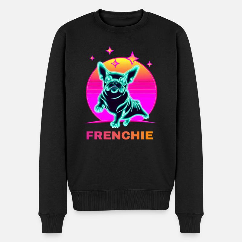 Französiche Bulldogge Synthwave Frenchie - Männer Premium Bio Pullover - Schwarz