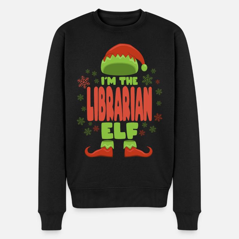 Bibliothekar Weihnachtself - Männer Premium Bio Pullover - Schwarz