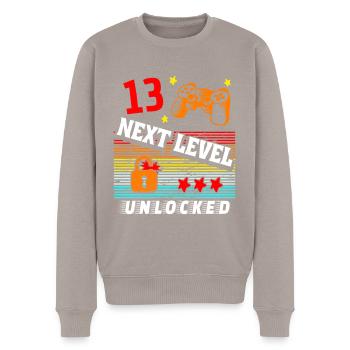 13. Geburtstag Level freigeschaltet - Männer Premium Bio Pullover - Taupe - Vorne - Nico (187cm)