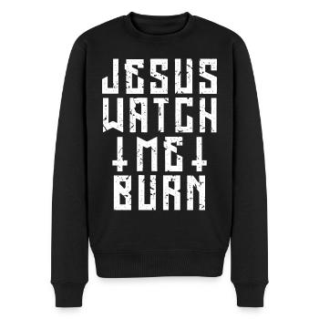 Jesus Sieh Mich Brennen - Männer Premium Bio Pullover - Schwarz - Vorne - Nico (187cm)