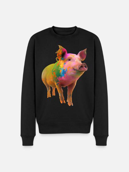 Farbenfrohes Schwein - Männer Premium Bio Pullover - Schwarz